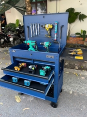 Tủ di động CSPS 84cm Màu Xanh Dương - 04 hộc kéo tay cầm Trắng
