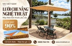Lưới che nắng quán cà phê ngoài trời tạo bóng mát cho khu bàn ghế