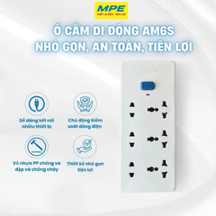 AM6S - Ổ cắm di động 3 ổ cắm đa năng 3 ổ cắm 2 chấu