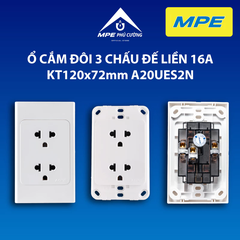 A20UES2N - Ổ cắm đôi 3 chấu đế liền 16A