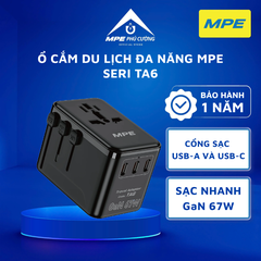 TA6 - Ổ cắm du lịch đa năng, Tích hợp 3 cổng USB-C, 1 cổng USB-A, sạc nhanh GaN 67W