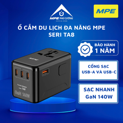TA8 - Ổ cắm du lịch đa năng,Tích hợp 3 cổng USB-C, 1 cổng USB-A, sạc nhanh GaN 140W