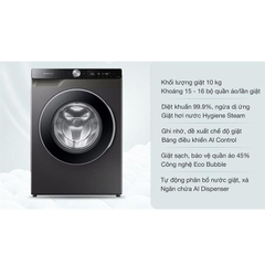 Máy giặt lồng ngang Samsung AI Inverter 10KG WW10T634DLX/SV