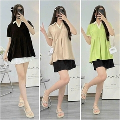 Áo bầu cotton mùa hè, dáng sơ mi lịch sự, thấm hút mồ hôi