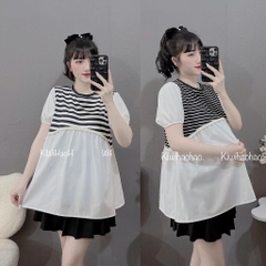Áo bầu kiểu mới, Vải cotton mềm kết hợp với thô trắng trẻ trung, SB-24