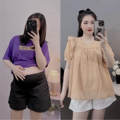 Quần đùi bầu, dập hoa 3d thời trang, đáp bụng mềm, co giãn