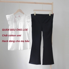 Quần bầu ống loe công sở, phong cách Hàn trẻ trung, vải Cotton umi co giãn 4 chiều thoải mái cho mẹ bầu