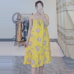 Váy bầu 2 dây, chất lanh mềm mát, mặc hè siêu thích, hoạ tiết trẻ trung, cho mẹ dưới 62kg
