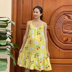 Váy bầu 2 dây, chất lanh mềm mát, mặc hè siêu thích, hoạ tiết trẻ trung, cho mẹ dưới 62kg