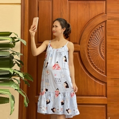 Váy bầu 2 dây, chất lanh mềm mát, mặc hè siêu thích, hoạ tiết trẻ trung, cho mẹ dưới 62kg