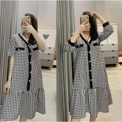 Váy bầu th.iế.t k.ế công sở, kẻ caro cực xinh và sang chảnh trẻ trung. Freesize cho mẹ bầu dưới 70kg