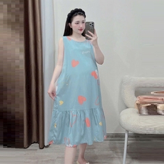 Váy bầu lanh sát nách mùa hè, mặc nhà siêu mát, freesize dưới 62kg