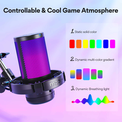 Micro chơi game MAONO DGM20S RGB USB giảm tiếng ồn có đèn và màn hình 3.5mm cho PC / điện thoại