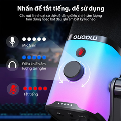 Bộ micrô chơi game năng động Maono PD100X RGB Bộ micrô chế độ kép USB / XLR có phần mềm, tắt tiếng, điều khiển âm lượng cho PC