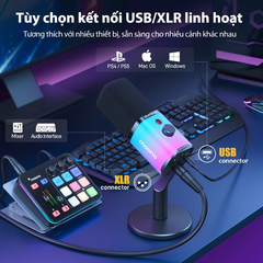 Bộ micrô chơi game năng động Maono PD100X RGB Bộ micrô chế độ kép USB / XLR có phần mềm, tắt tiếng, điều khiển âm lượng cho PC