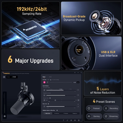 Micrô động Maono PD300X XLR / USB Chế độ kép Podcast Mic ghi âm phòng thu chuyên nghiệp với ứng dụng liên kết Maono