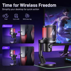 Micrô không dây MAONO DM40 Mic chống ồn AI Mic chơi game RGB có phần mềm, tắt tiếng, giảm tiếng ồn, Bộ đổi giọng nói AI cho PC