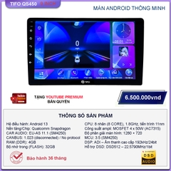 Màn Hình Android Ô Tô TIFO QS450 9 Inch – Snapdragon 8 Nhân, RAM 4GB, DSP ADI, Android 13
