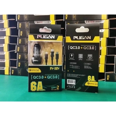 Tẩu sạc điện thoại siêu nhanh kèm dây sạc 3 đầu cắm ô tô PUGAN 6A QC 3.0
