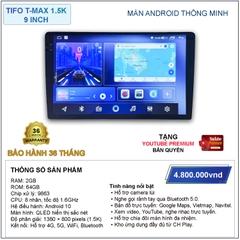Màn Android thông minh TIFO T-MAX 1.5K 9 inch (2GB/64GB) – QLED sắc nét, hỗ trợ 4G/5G