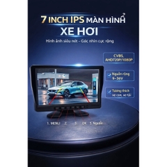 Màn Hình Camera Lùi Ô Tô 7 Inch IPS 1024x600 – Hỗ Trợ AHD 720P/1080P CVBS, Điện 9-36V