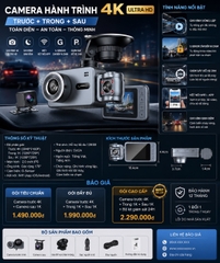 Camera Hành Trình M3 chất lượng hình ảnh  4K 3 Mắt Trước Trong Sau Wifi App