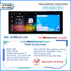 Màn Hình Android Ô Tô TIFO DUDU-7870 12.8 inch Viền Vuông – OLED 2K 2400×896, Khung Nhôm CNC Sang Trọng
