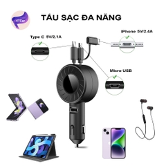 Sạc cắm tẩu ô tô SUPER FAST dây rút tiện lợi