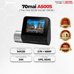 Camera hành trình 70mai A500S cam trước ghi hình 2.7K, bản Quốc tế chính hãng, tích hợp GPS, ADAS