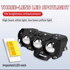 Đèn LED trợ sáng 3 mắt bi cầu mẫu mới chất lượng cao, pha trắng cos vàng chung điện áp 12/24v cho ô tô - xe máy - xe tải