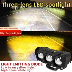 Đèn LED trợ sáng 3 mắt bi cầu mẫu mới chất lượng cao, pha trắng cos vàng chung điện áp 12/24v cho ô tô - xe máy - xe tải