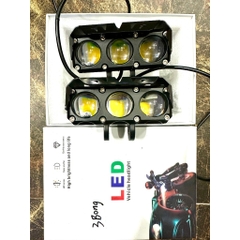 Đèn LED trợ sáng 3 mắt bi cầu mẫu mới chất lượng cao, pha trắng cos vàng chung điện áp 12/24v cho ô tô - xe máy - xe tải