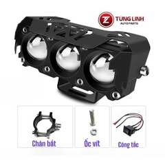 Đèn LED trợ sáng 3 mắt bi cầu mẫu mới chất lượng cao, pha trắng cos vàng chung điện áp 12/24v cho ô tô - xe máy - xe tải