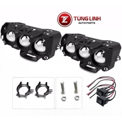 Đèn LED trợ sáng 3 mắt bi cầu mẫu mới chất lượng cao, pha trắng cos vàng chung điện áp 12/24v cho ô tô - xe máy - xe tải