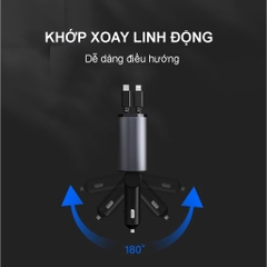 Tẩu sạc ô tô siêu nhanh, dây rút gọn có đồng hồ led hiển thị nguồn điện