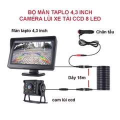 Bộ màn 4.3 inch đặt taplo, camera lùi xe tải 12-24V lắp cho xe công trình , ô tô, máy xúc, cẩu nguồn cắm tẩu