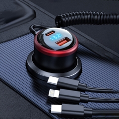 Tẩu sạc nhanh ô tô 360W , sạc siêu nhanh cắm tẩu âm nguồn 2 cổng USB và TYPE C phù hợp tất cả ô tô hàng chính hãng