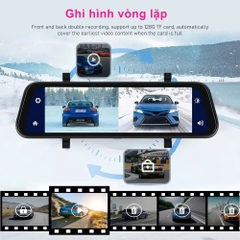 Camera hành trình kẹp gương chiếu hậu 2K màn hình lớn kèm camera lùi, kết nối điện thoại