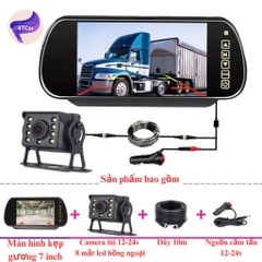 Bộ màn 7 inch kẹp gương, camera lùi xe tải 12-24V, dây 15m lắp cho xe công trình , ô tô, máy xúc, MCXT03 nguồn cắm tẩu