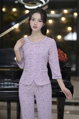 Y597D Lụa Mango tay lỡ TÍM cổ tròn tết