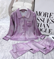 Y839C Lụa Satin tay dài TÍM Loang cổ vòng