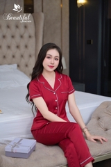 Y737B Lụa Satin quần dài ĐỎ trơn cổ PJM