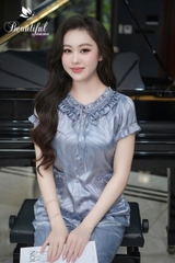 Y909E Lụa GẤM quần lửng XANH vân LÁ