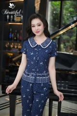 Y934A Lụa Mango quần lửng XANH THAN hình nơ cổ sen