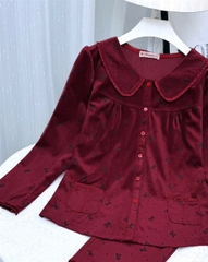 Y612D Nhung tuyết tay dài ĐỎ nơ cổ sen