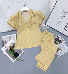 Y911A Lụa Mango quần dài VÀNG tim cổ PJM tay cộc