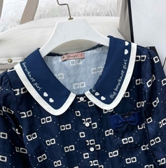 Y859B Lụa Gấm tay dài XANH THAN chữ G cổ bèo vòng sau