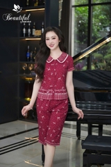 Y934B Lụa Mango quần lửng ĐỎ hình nơ cổ sen