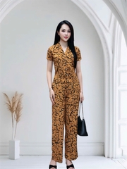 Y727A Luạ Hàn quần xuông dài VÀNG chữ đen PJM tay cộc