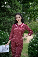 Y560A Lụa satin tay lỡ ĐỎ chữ cổ vòng 2 sọc